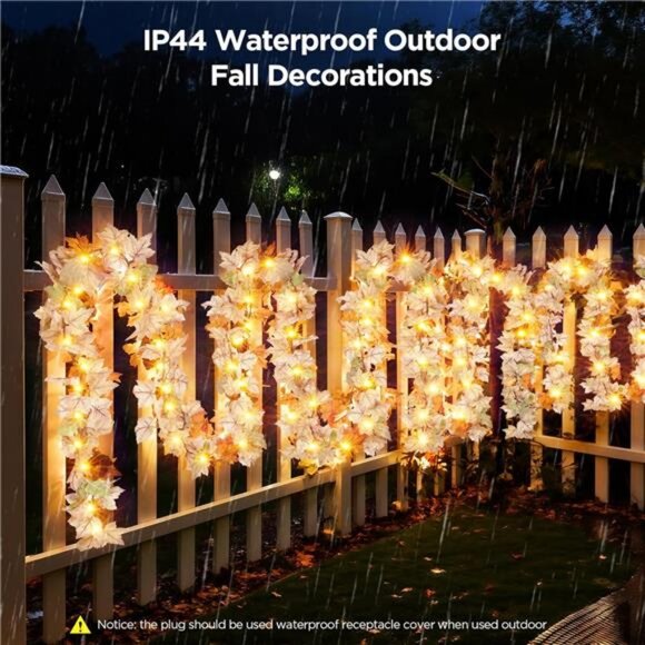 9Ft Fall Garland with Lights Plug in Fall Decorations for Home 50 White Bulbs - Picture 3 of 8